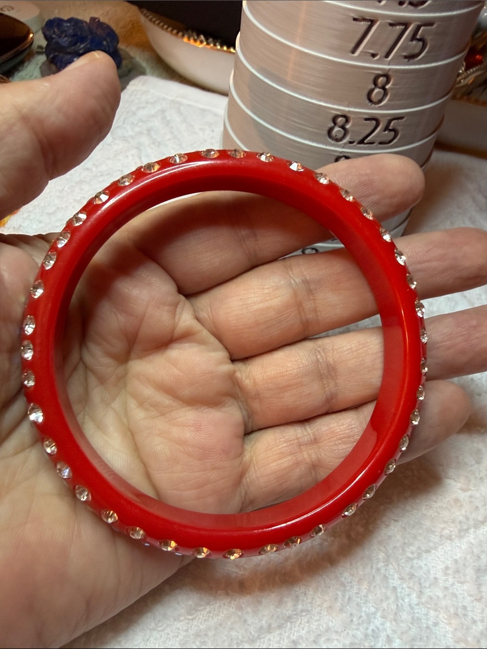 Red Crystal Rhinestones Bangle Bracelet - Unbranded